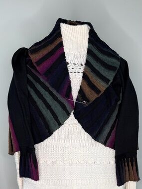 Angel Black Shrug with Multicolor Striped Collar